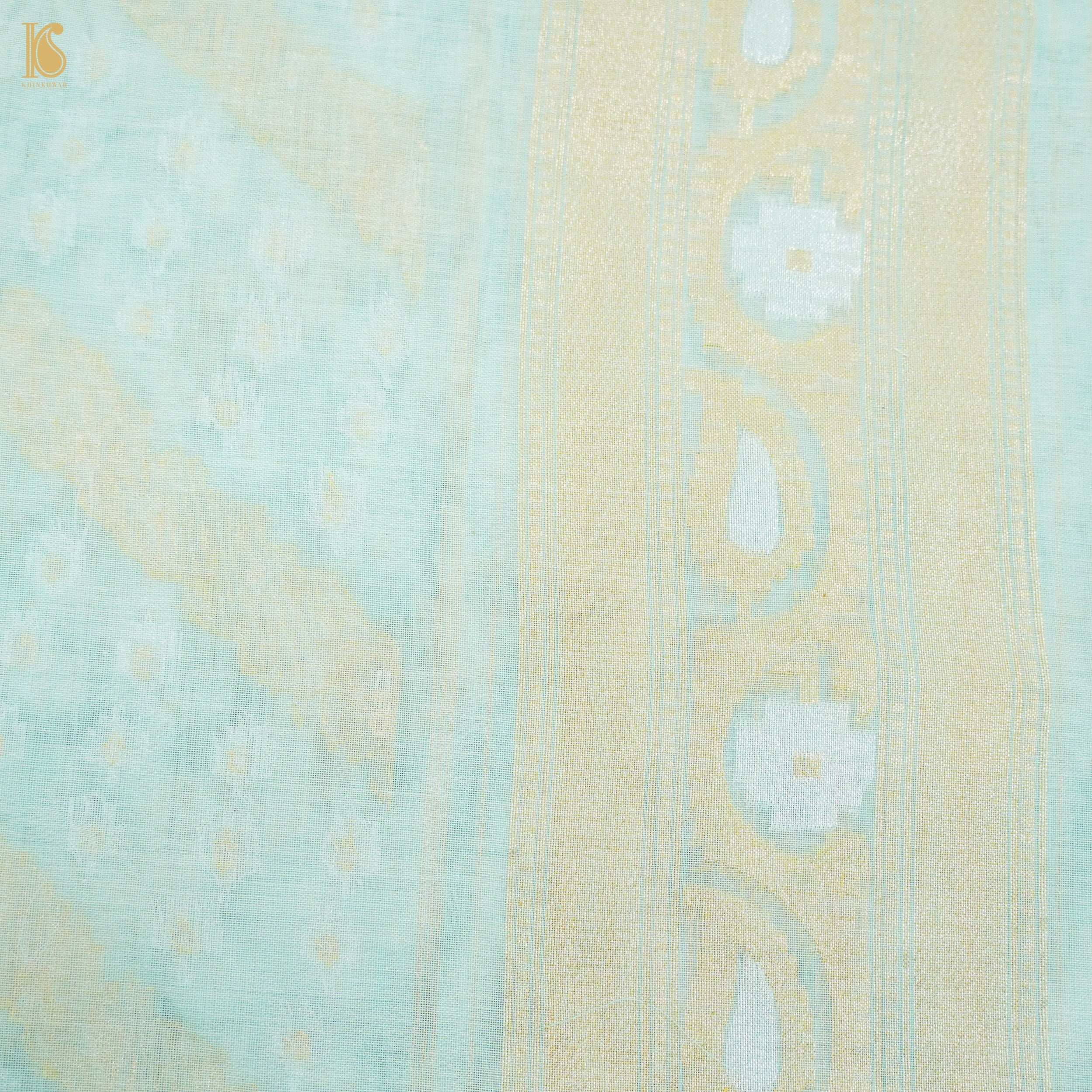 Cruise Blue Pure Cotton Handloom Banarasi Jamdani Ektara Saree - Khinkhwab