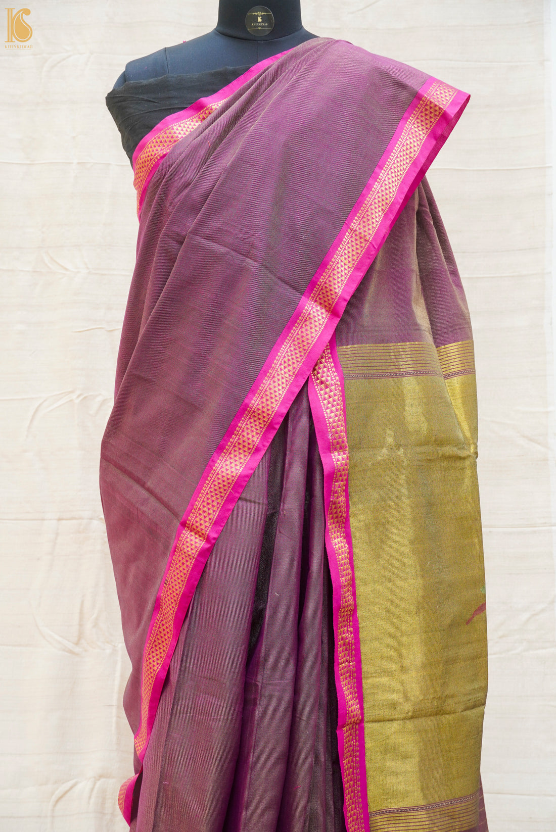 Flirt Purple Pure Cotton Tissue Handwoven Paithani Tree Saree - Khinkhwab