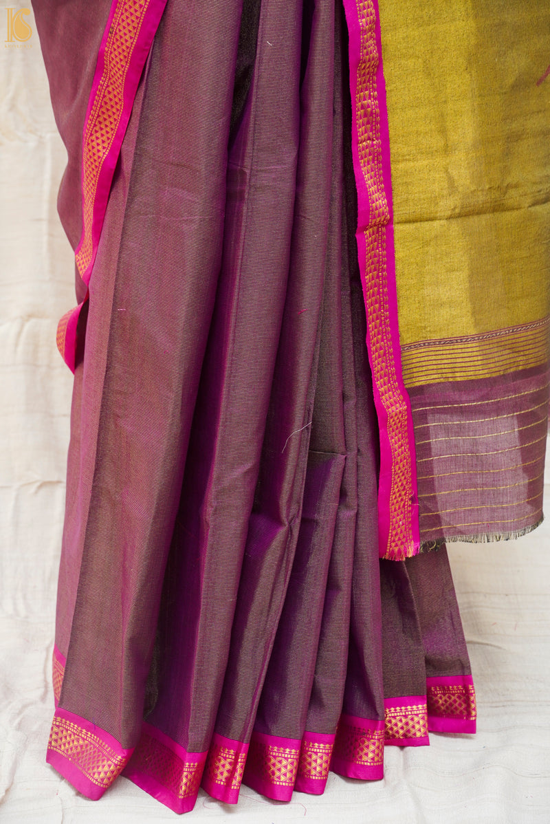 Flirt Purple Pure Cotton Tissue Handwoven Paithani Tree Saree - Khinkhwab