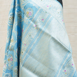 Malibu Blue Pure Katan Silk Handwoven Banarasi Kadwa Saree - Khinkhwab