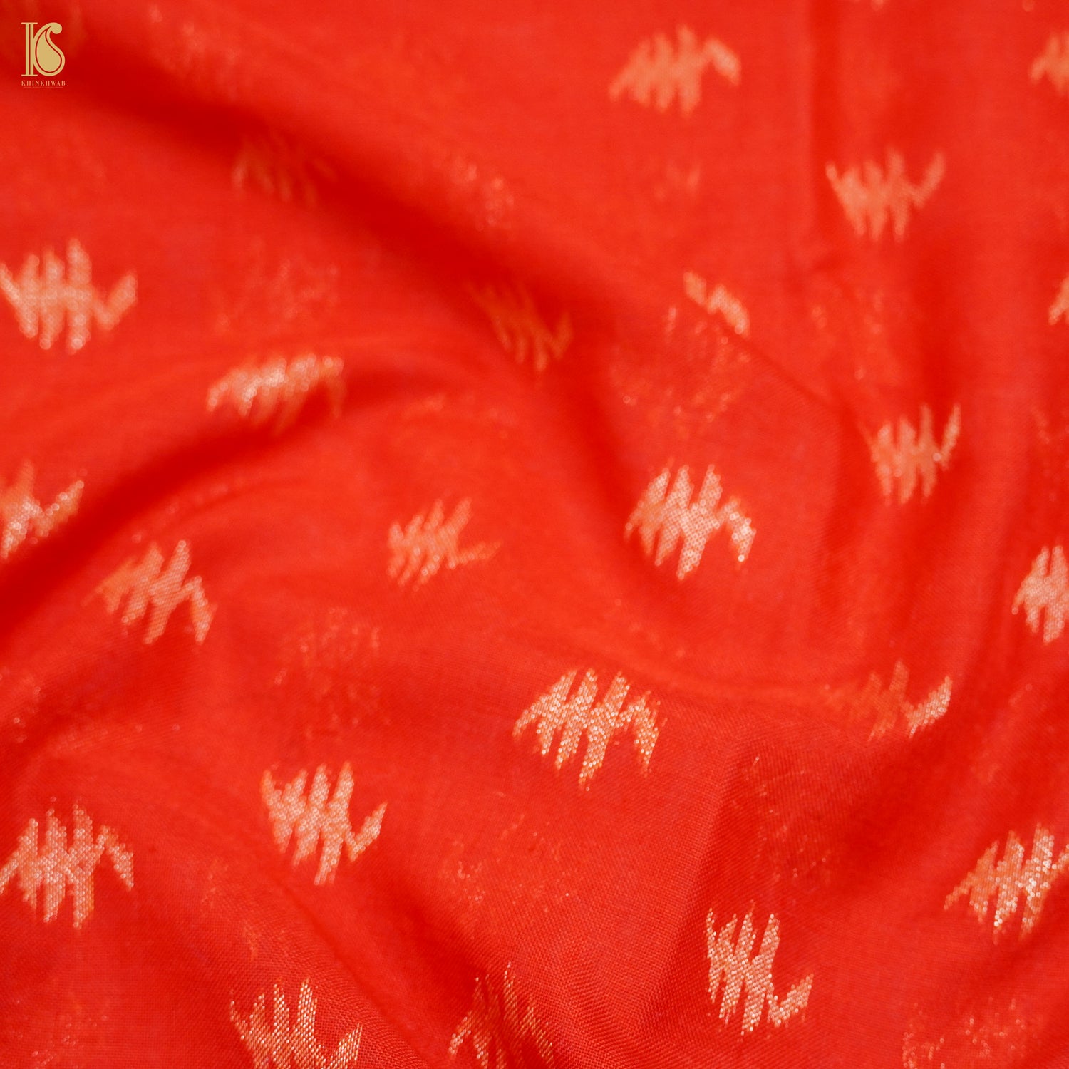 Red Orange Handloom Pure Cotton Banarasi Jamdani Ektara Suit Fabric Set - Khinkhwab