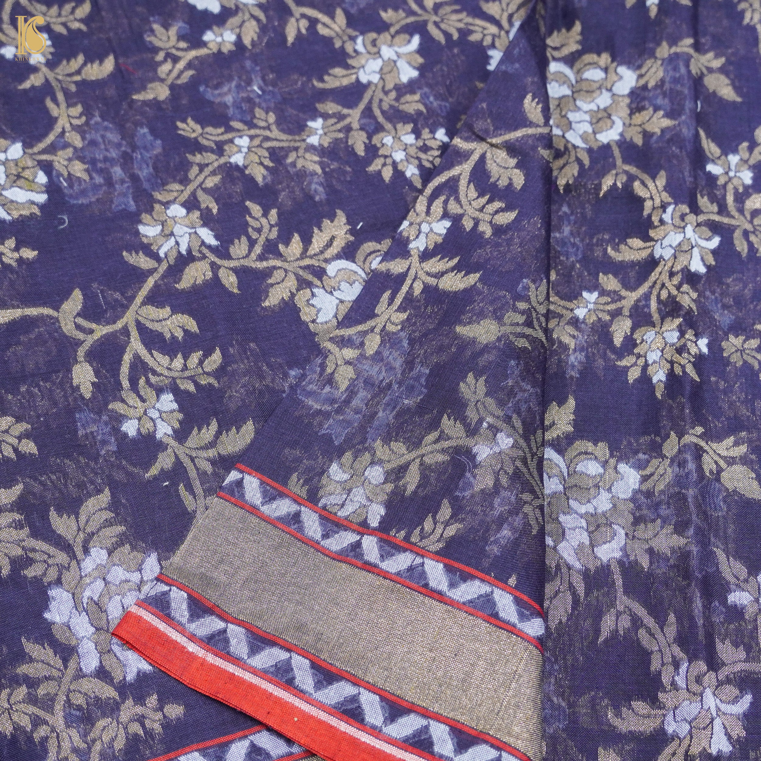 Blue Handloom Pure Cotton Banarasi Jamdani Ektara Suit Fabric Set - Khinkhwab