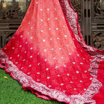 Crimson Red Georgette Banarasi Handloom Baarik Bandhani Dupatta - Khinkhwab