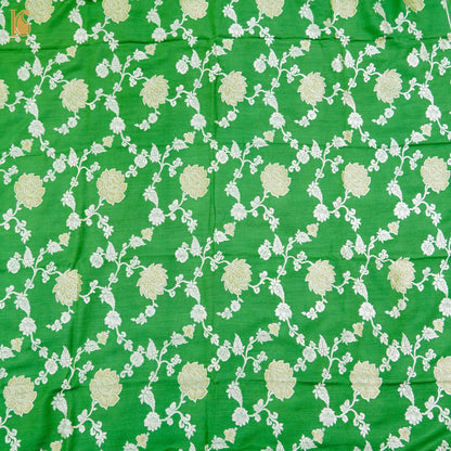 Chateau Green Pure Moonga Silk Handloom Banarasi Suit Fabric - Khinkhwab