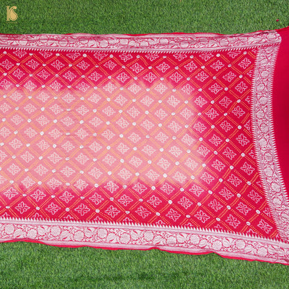 Crimson Red Georgette Banarasi Handloom Baarik Bandhani Dupatta - Khinkhwab