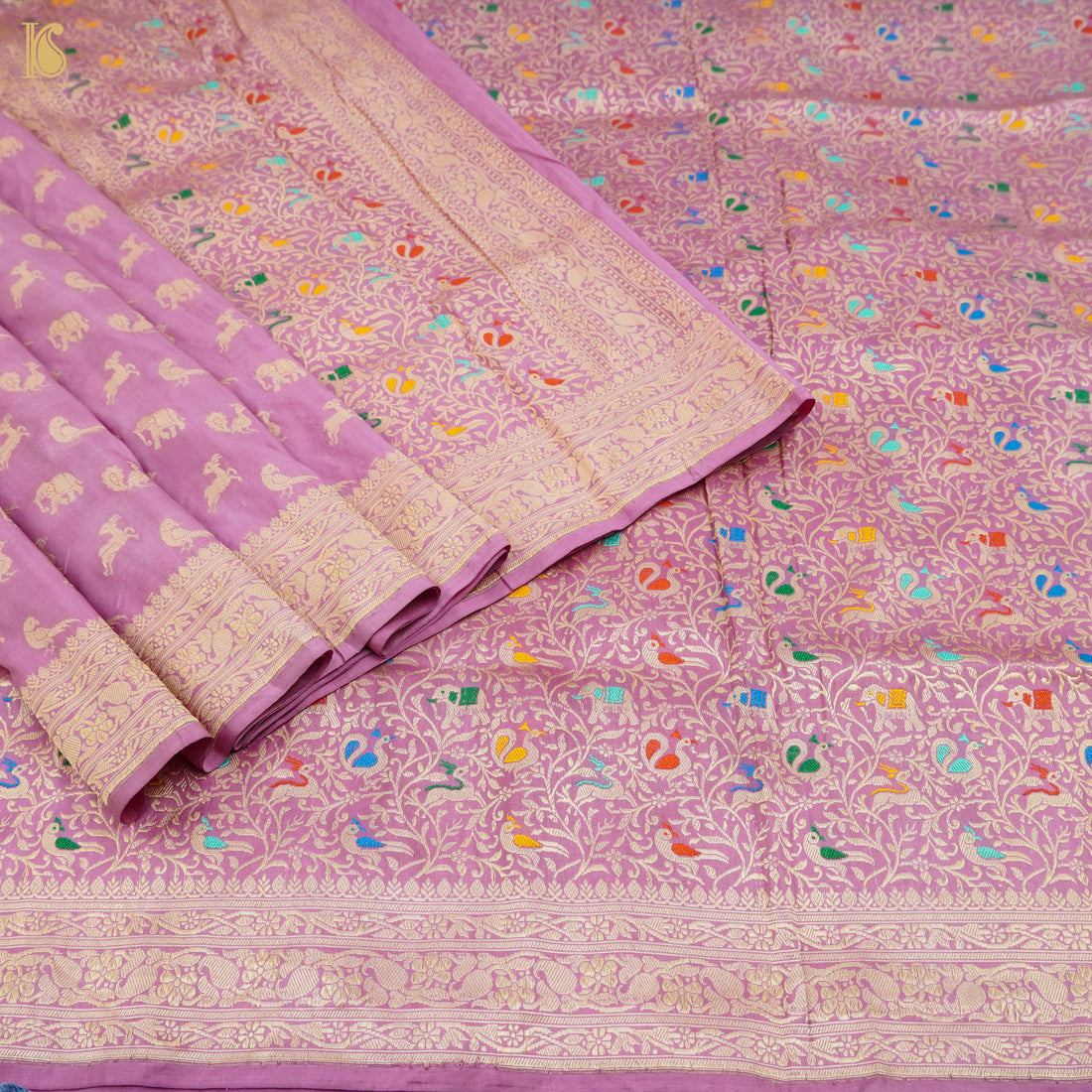 Hopbush Pink Handloom Pure Katan Silk Banarasi Suit & Dupatta Set - Khinkhwab
