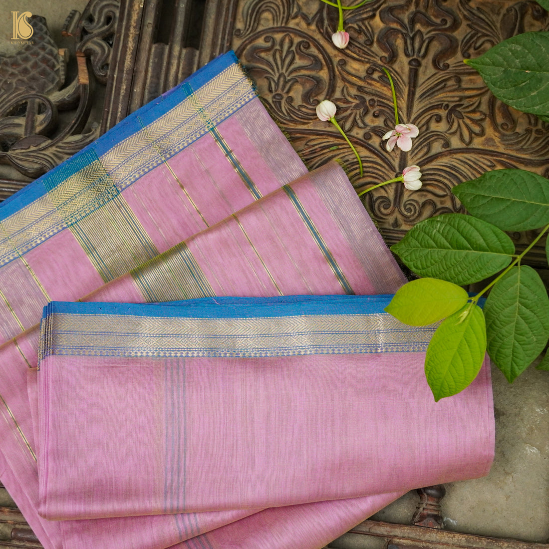 Kobi Pink Handwoven Pure Cotton Silk Maheshwari Saree - Khinkhwab