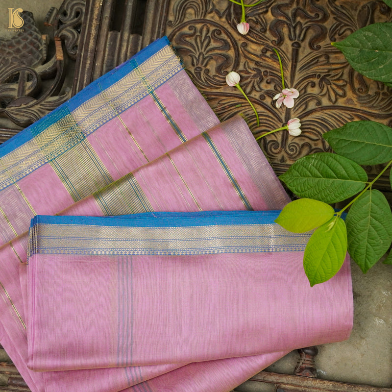 Kobi Pink Handwoven Pure Cotton Silk Maheshwari Saree - Khinkhwab