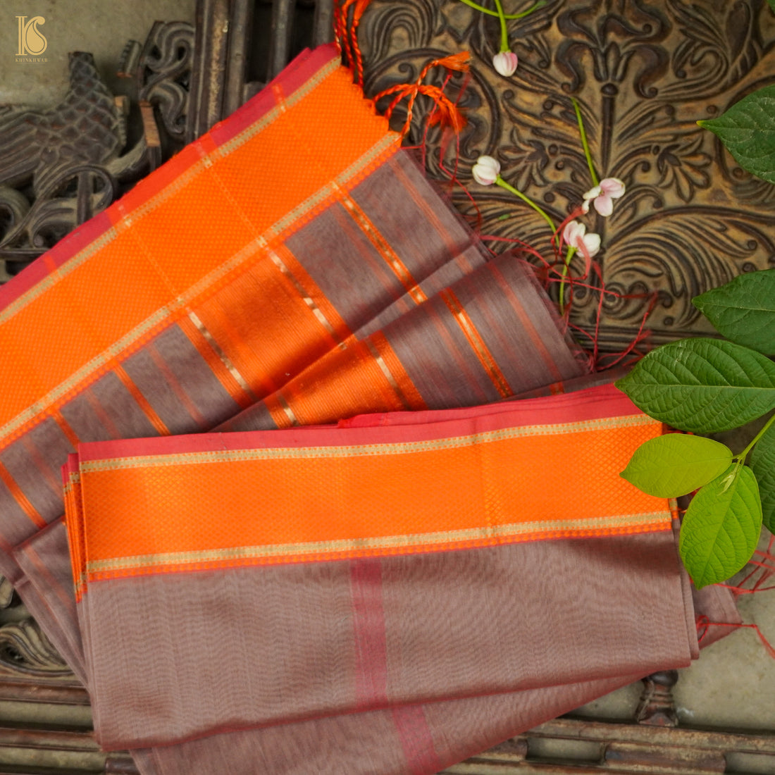 Hemp Brown Handwoven Pure Cotton Silk Maheshwari Saree - Khinkhwab