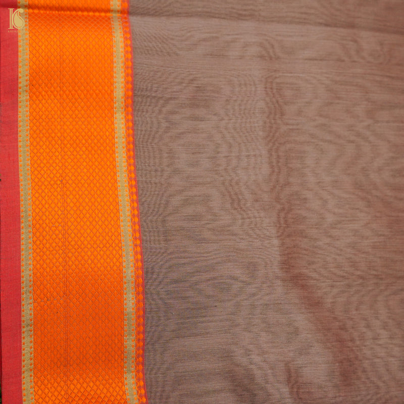 Hemp Brown Handwoven Pure Cotton Silk Maheshwari Saree - Khinkhwab