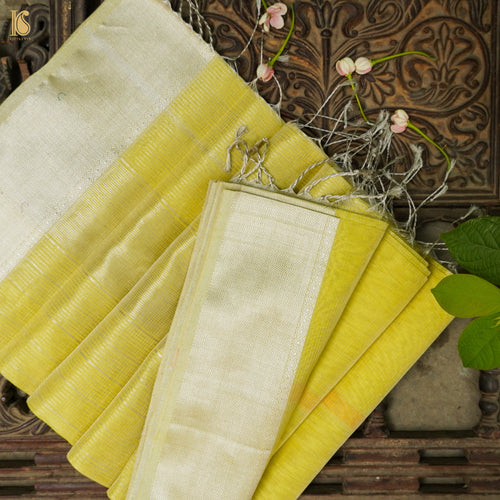 Chenin Yellow Handwoven Pure Cotton Silk Maheshwari Saree - Khinkhwab