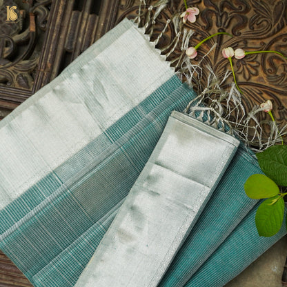 Teal Handwoven Pure Cotton Silk Maheshwari Saree - Khinkhwab