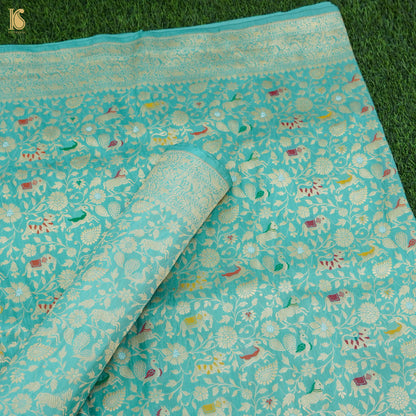 Downy Green Handloom Pure Katan Silk Pink Banarasi Bird Suit &amp; Dupatta Set - Khinkhwab