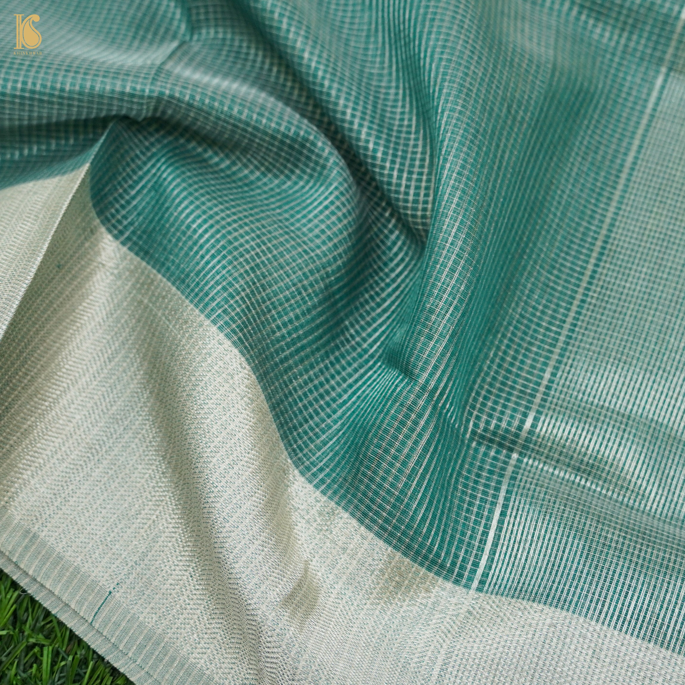 Teal Handwoven Pure Cotton Silk Maheshwari Saree - Khinkhwab