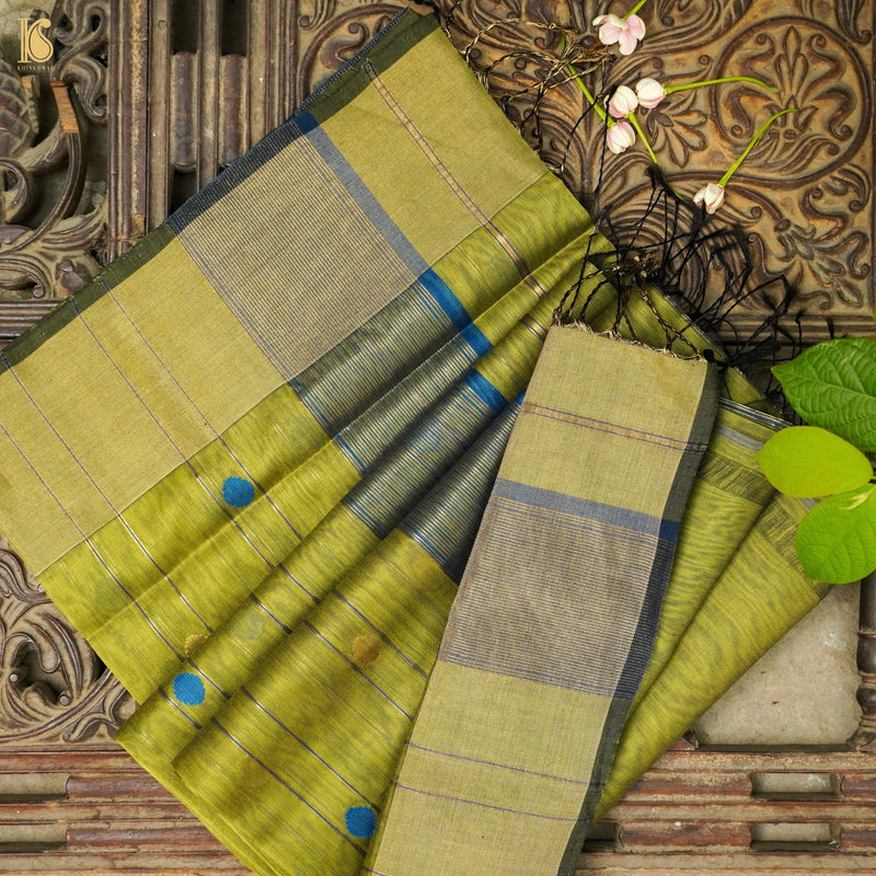 Green Handwoven Pure Cotton Silk Maheshwari Saree - Khinkhwab