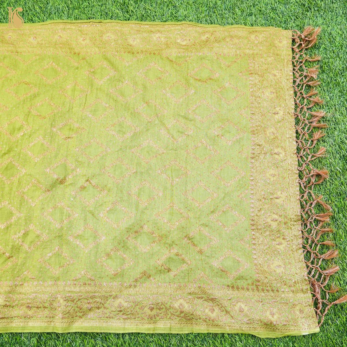 Citron Green Pure Moonga Silk Banarasi Stole - Khinkhwab