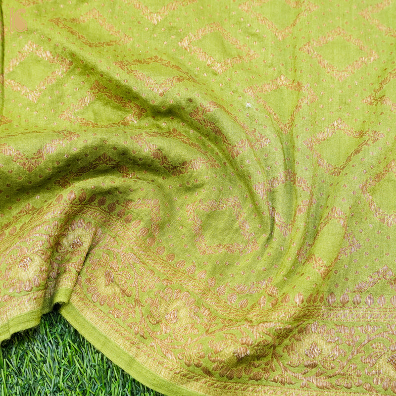 Citron Green Pure Moonga Silk Banarasi Stole - Khinkhwab