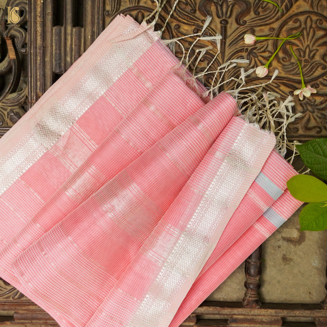 Blossom Pink Handwoven Pure Cotton Silk Maheshwari Saree - Khinkhwab