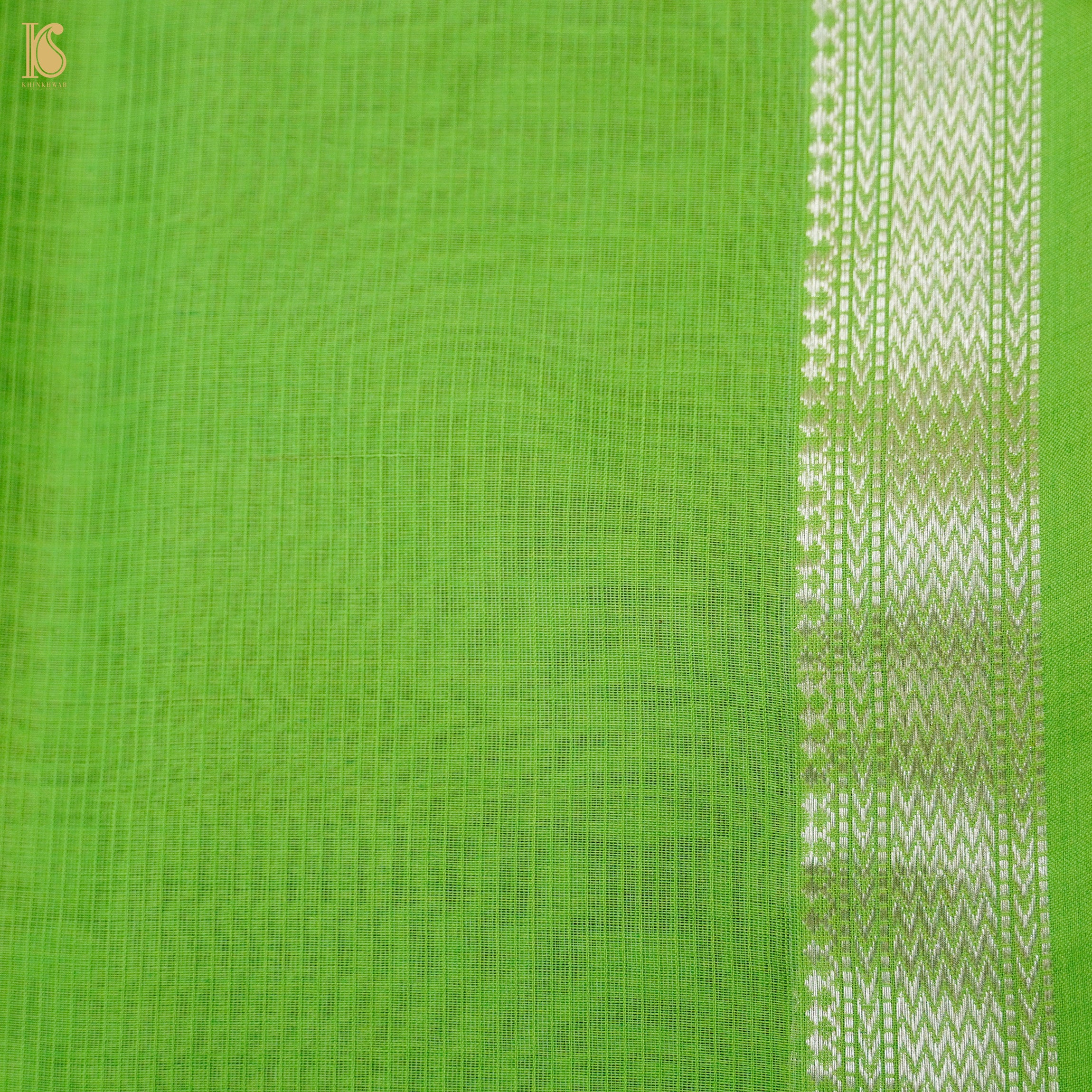 Wild Willow Green Handwoven Pure Cotton Silk Maheshwari Saree - Khinkhwab