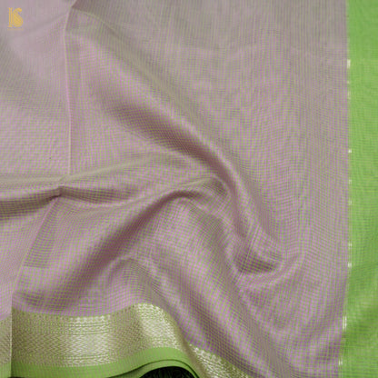 Beige &amp; Green Handwoven Pure Cotton Silk Maheshwari Saree - Khinkhwab