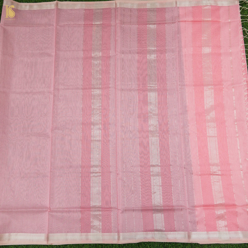 Blossom Pink Handwoven Pure Cotton Silk Maheshwari Saree - Khinkhwab