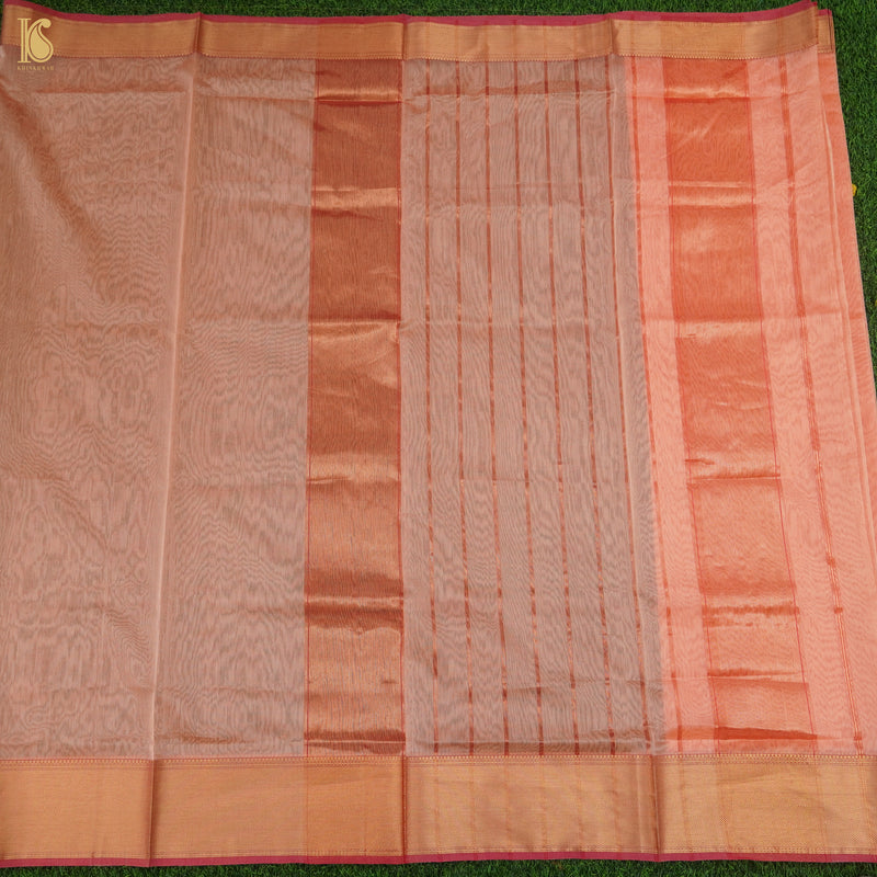 Orange Handwoven Pure Cotton Silk Maheshwari Saree - Khinkhwab