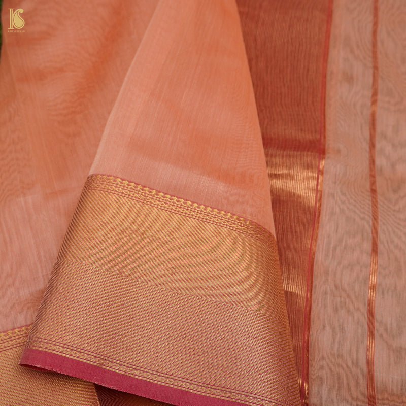 Orange Handwoven Pure Cotton Silk Maheshwari Saree - Khinkhwab
