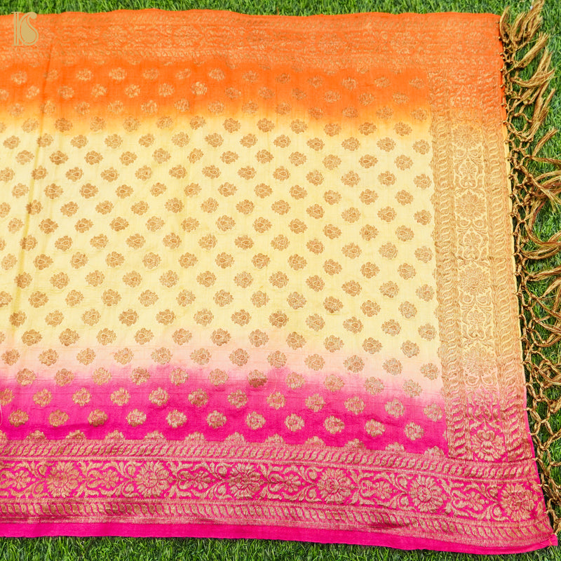 Tricolor Pure Moonga Silk Banarasi Stole - Khinkhwab