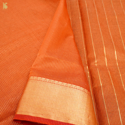Tawny Orange Handwoven Pure Cotton Silk Maheshwari Saree - Khinkhwab