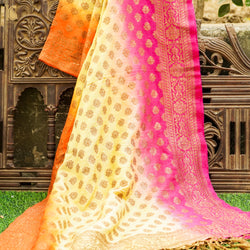 Tricolor Pure Moonga Silk Banarasi Stole - Khinkhwab