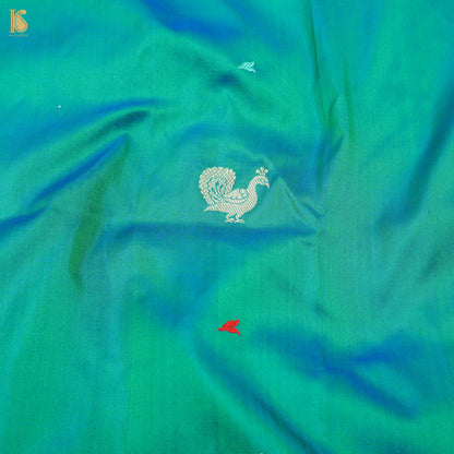 Persian Green Handwoven Pure Katan Silk Banarasi Peacock Kadwa Fabric - Khinkhwab