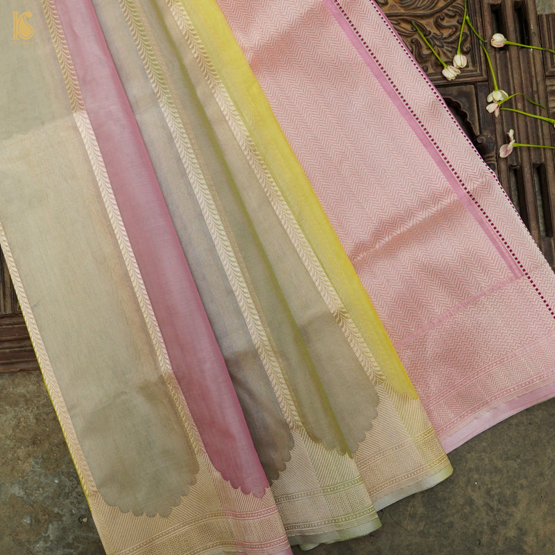 Cloud Grey Banarasi Tissue Silk Saree - Shaaola.com