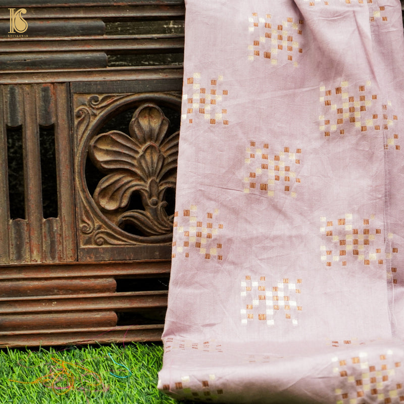 Melanie Pink Pure Cotton Silk Banarasi Fabric - Khinkhwab