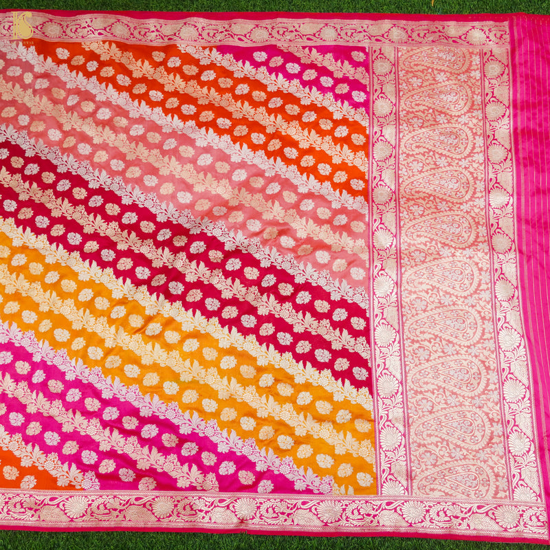 Ruby Pink Handwoven Pure Katan Silk Kadwa Banarasi Rangkat Saree - Khinkhwab