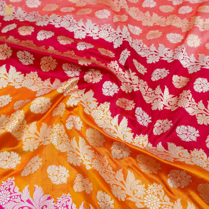 Ruby Pink Handwoven Pure Katan Silk Kadwa Banarasi Rangkat Saree - Khinkhwab