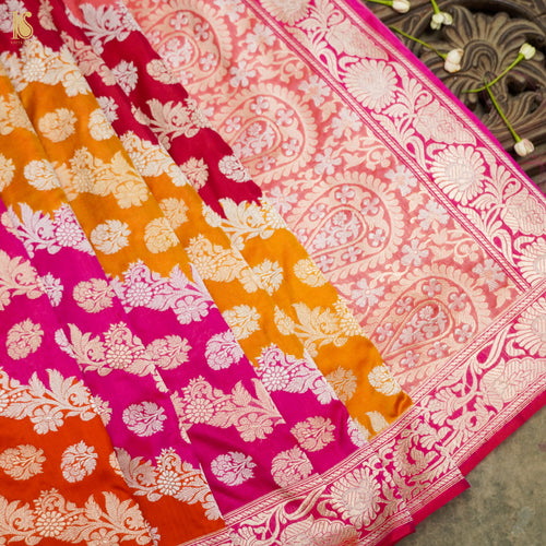 Ruby Pink Handwoven Pure Katan Silk Kadwa Banarasi Rangkat Saree - Khinkhwab