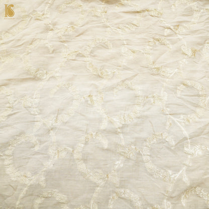 Beige &amp; Gold Pure Moonga Silk Handloom Banarasi Fabric - Khinkhwab