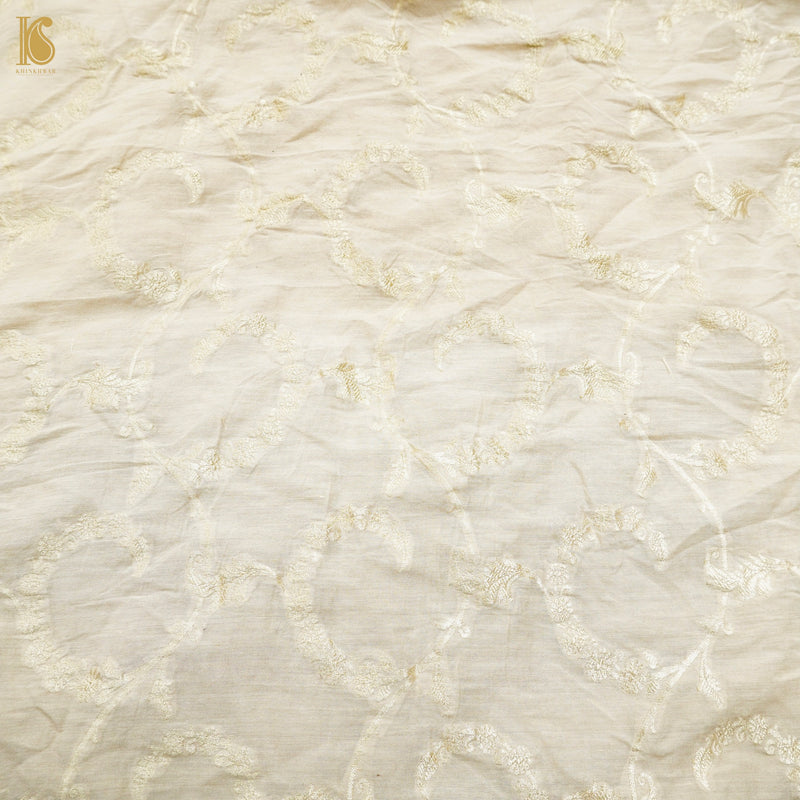 Beige & Gold Pure Moonga Silk Handloom Banarasi Fabric - Khinkhwab