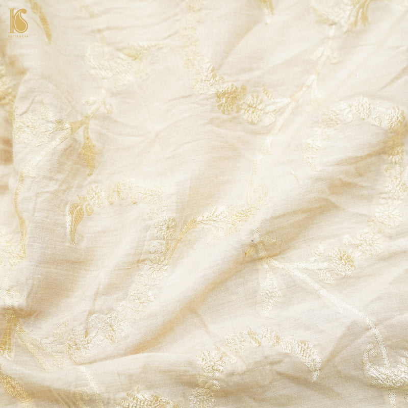 Beige & Gold Pure Moonga Silk Handloom Banarasi Fabric - Khinkhwab