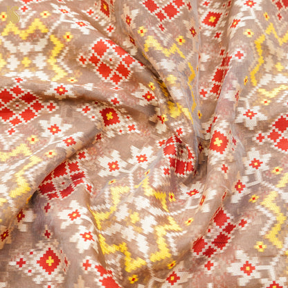 Brown Pure Cotton Patola Banarasi Fabric - Khinkhwab