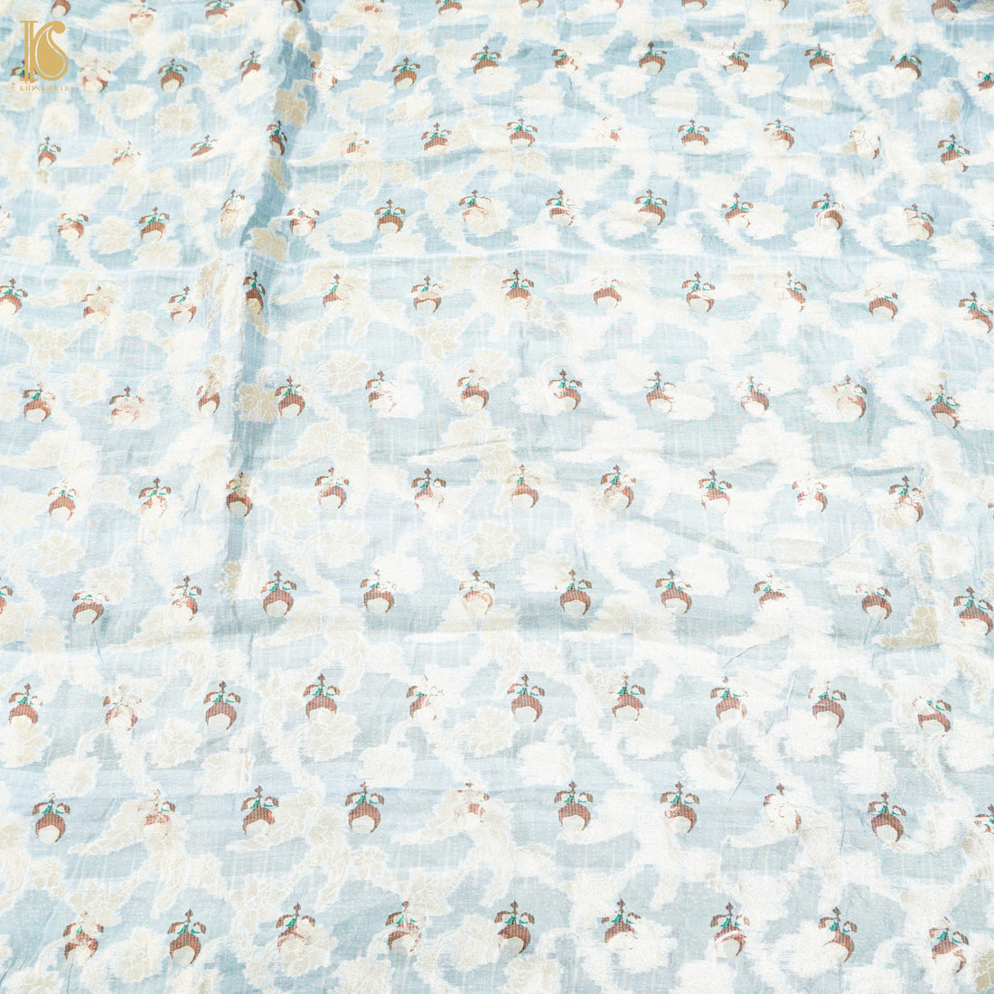 Light Blue Pure Katan Silk Print Banarasi Blouse Fabric - Khinkhwab