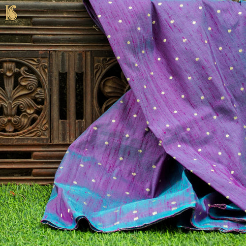 Blue & Purple Pure Raw Silk Banarasi Blouse Fabric - Khinkhwab