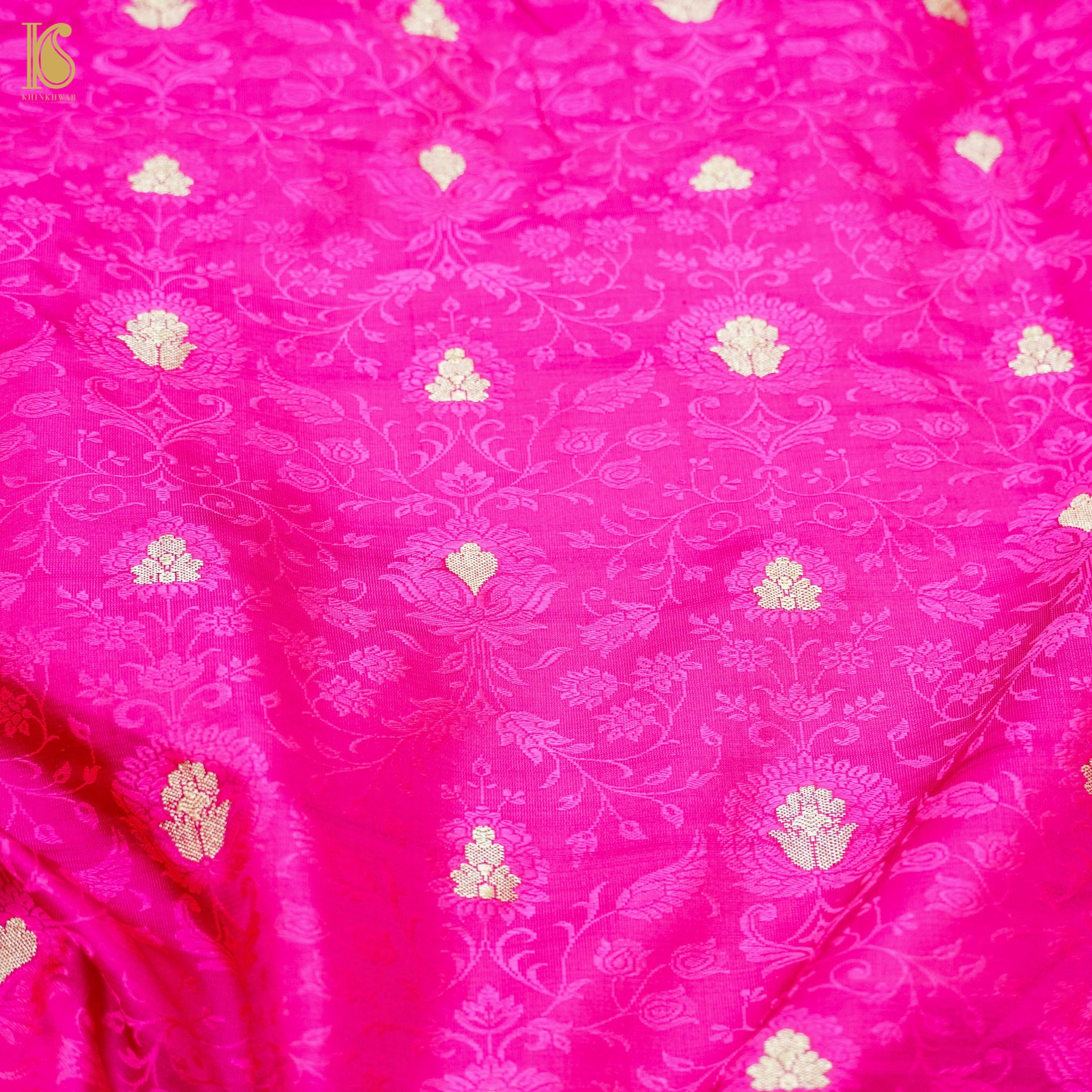 Pink Pure Banarasi Silk Handwoven Tanchui Fabric - Khinkhwab