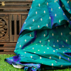 Handloom Blue Pure Raw Silk Banarasi Fabric - Khinkhwab