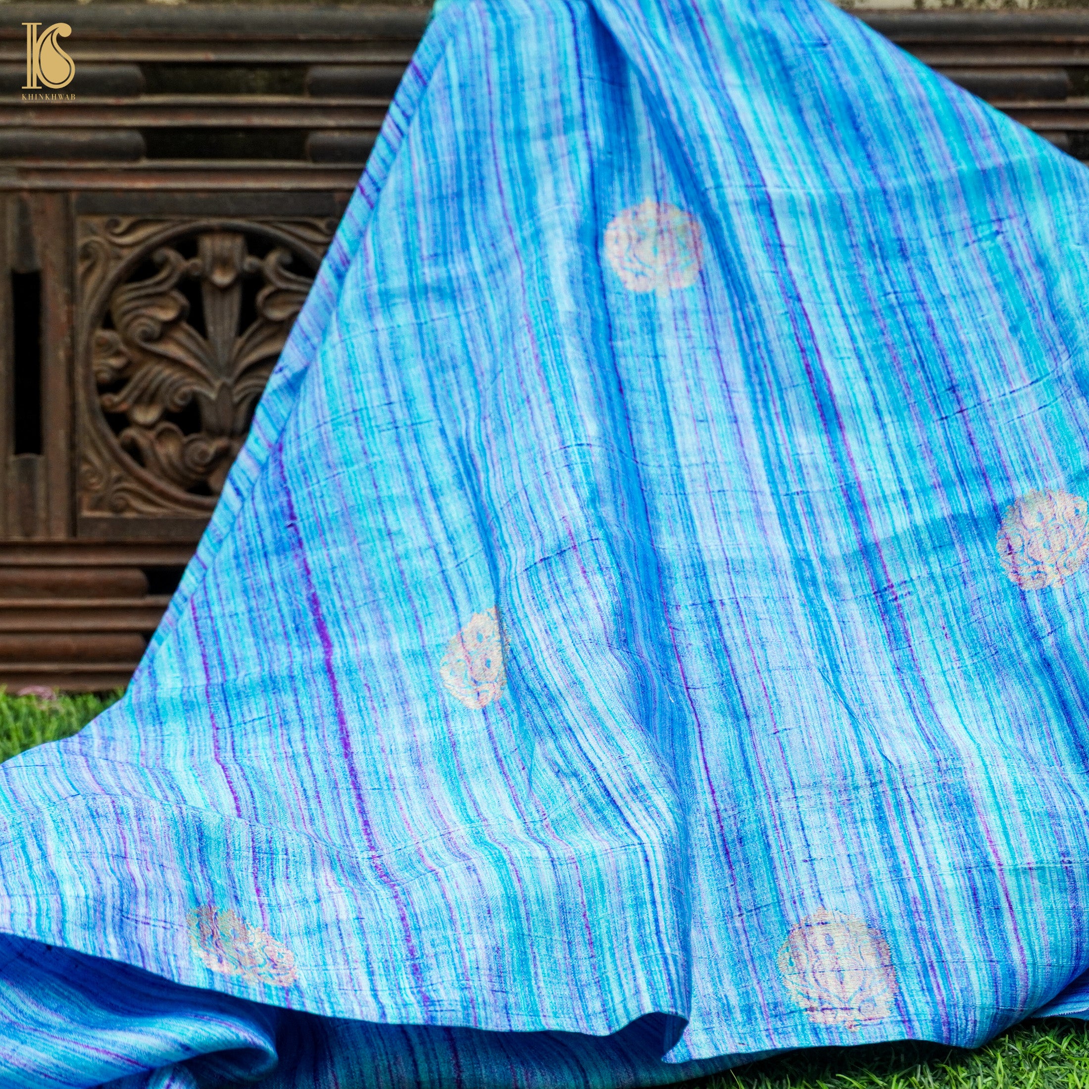 Summer Sky Pure Raw Silk Banarasi Blouse Fabric - Khinkhwab