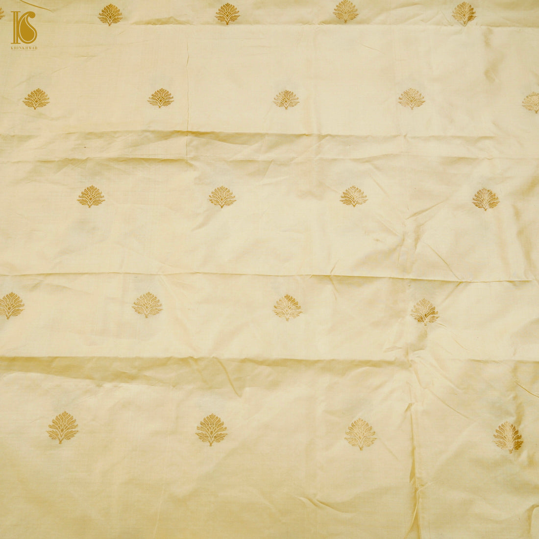 Beige Gold Pure Katan Silk Banarasi Fabric - Khinkhwab
