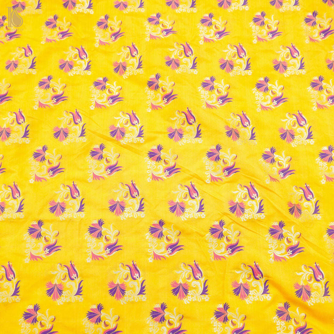 Tangerine Yellow Pure Katan Silk Banarasi Fabric - Khinkhwab