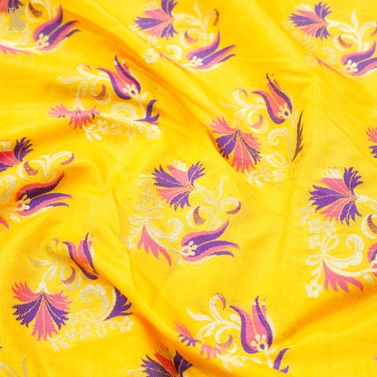 Tangerine Yellow Pure Katan Silk Banarasi Fabric - Khinkhwab