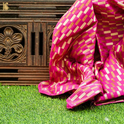 Hot Pink Pure Katan Silk Banarasi Fabric - Khinkhwab