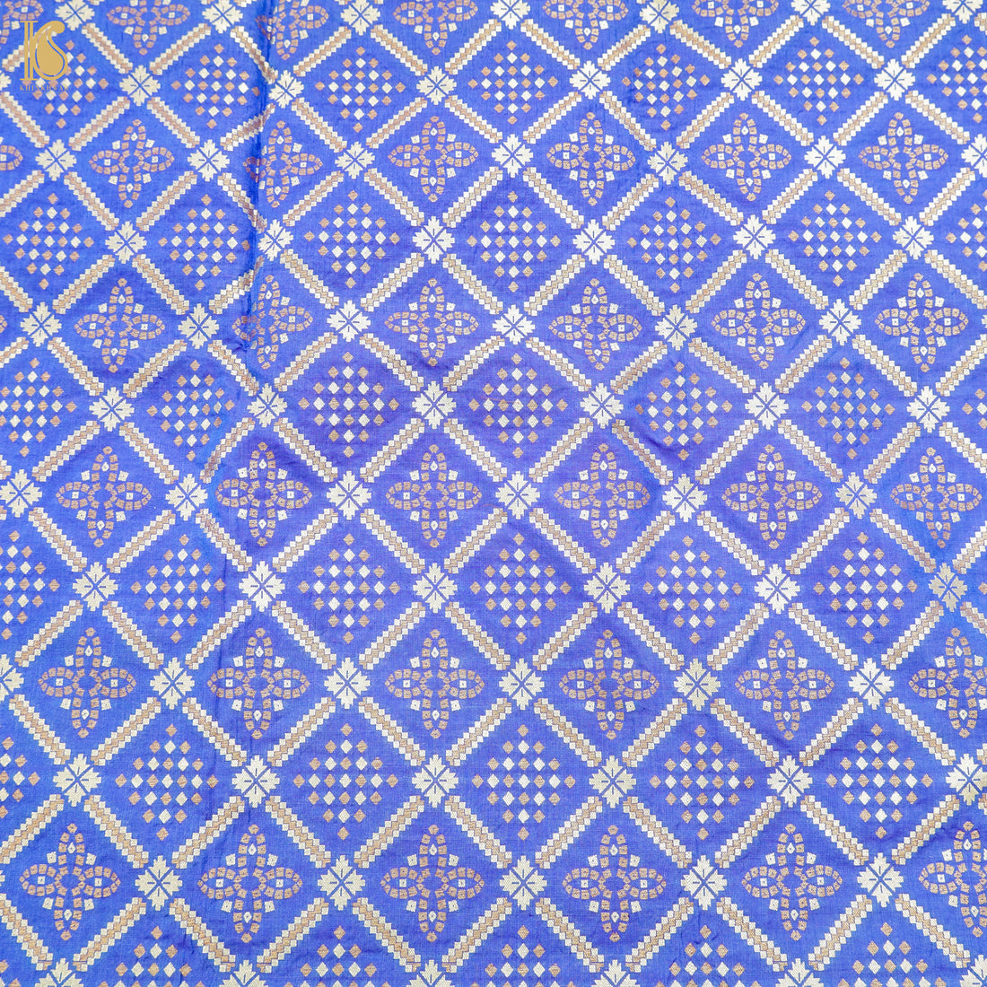 Royal Blue Pure Katan Silk Banarasi Blouse Fabric - Khinkhwab